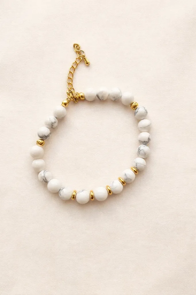 Bracelet Lâcher-prise et sommeil serein - Howlite blanche (6mm)