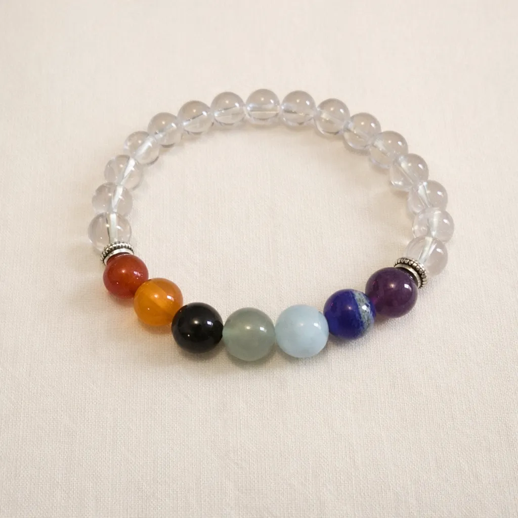 Bracelet 7 chakras + Cristal de roche 8mm