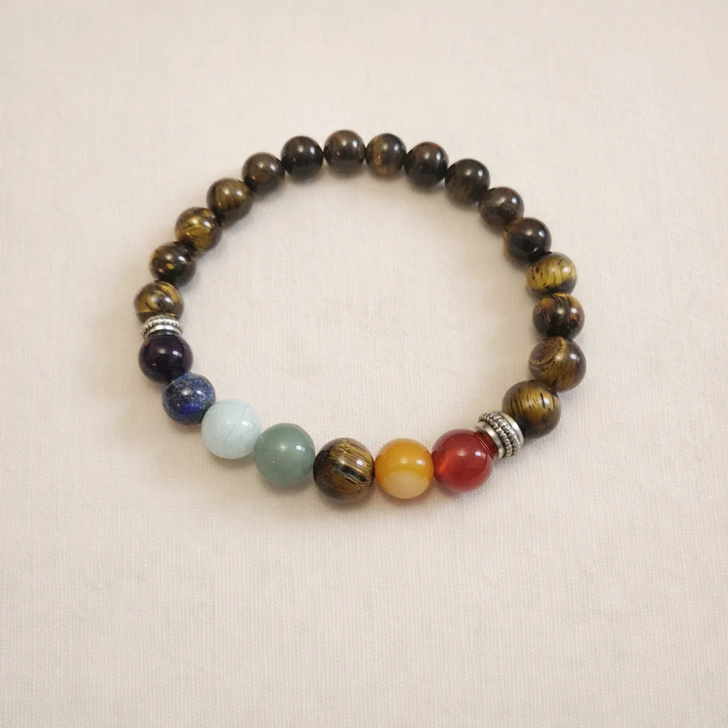 Bracelet 7 chakras + Oeil de tigre - Protection & équilibre  (8mm)